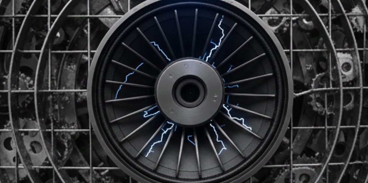 Industrial geometric pattern representing the tension of 440Hz